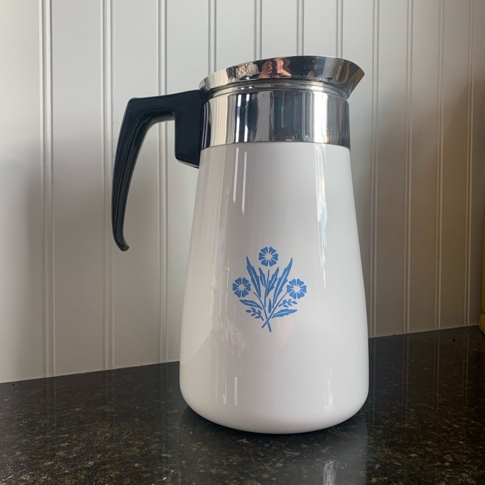 VINTAGE CORNING WARE 9 CUP COFFEE TEA POT KETTLE CORNFLOWER PRODUCTION